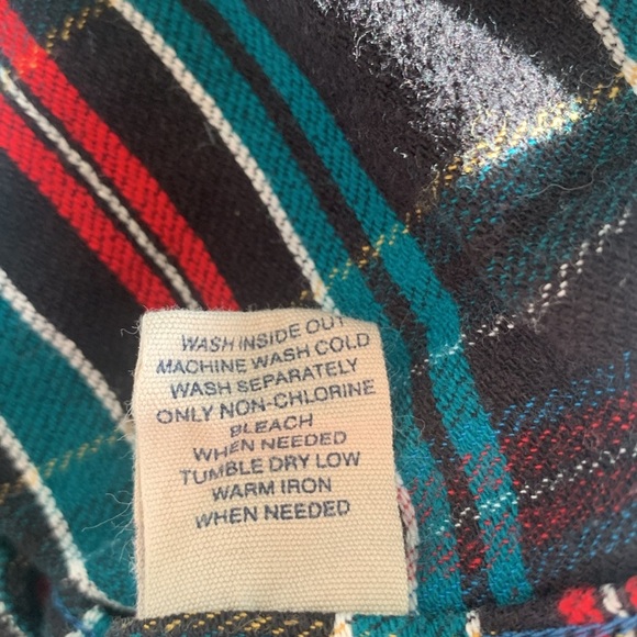 Modern Amusement Black Red Green Blue Yellow Plaid Flannel Button Down Size L - Picture 7 of 10